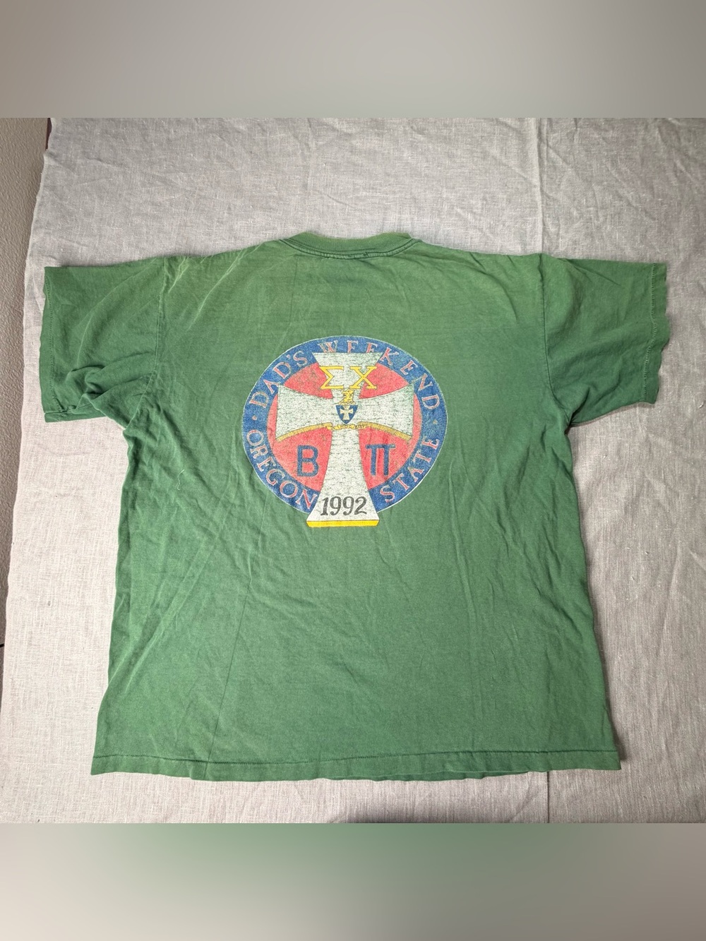 Vintage 90s Oneita T Shirt XL Sigma Chi Dads Weekend 1992 Oregon State Green USA
